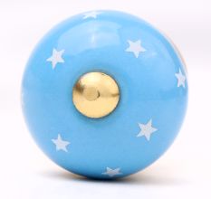 Turquoise White Tiny Star Pattern Cabinet Knobs
