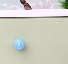 Turquoise White Tiny Star Pattern Cabinet Knobs
