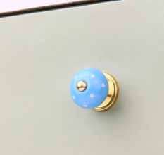 Turquoise White Tiny Star Pattern Cabinet Knobs