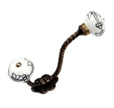 Black Leaf Ceramic Floral Antique Rope Iron Hook