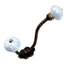 Grey Leaf Ceramic Floral Antique Rope Iron Hook