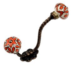 Handmade Orange Floral Ceramic Antique Rope Iron Hook