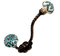 Sea Green Flower Ceramic Antique Rope Iron Hook