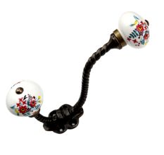 White Floral Leafy Painted Antique Rope Iron Hook
