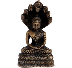 Brass Buddha Statue Sitting Under Snake Hood