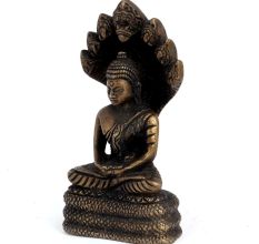 Brass Buddha Statue Sitting Under Snake Hood