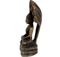 Brass Buddha Statue Sitting Under Snake Hood