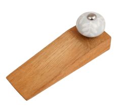 Grey Leaf Ceramic Floral Wooden Door Stopper