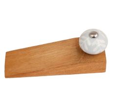 Grey Leaf Ceramic Floral Wooden Door Stopper