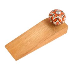 Handmade Orange Floral Ceramic Wooden Door Stopper