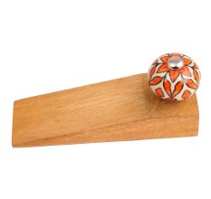 Handmade Orange Floral Ceramic Wooden Door Stopper