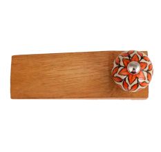 Handmade Orange Floral Ceramic Wooden Door Stopper