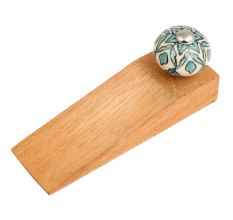 Sea Green Flower Ceramic Wooden Door Stopper