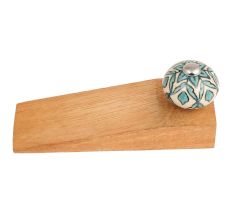 Sea Green Flower Ceramic Wooden Door Stopper