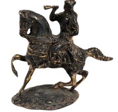 Brass Soilder Statue Riding Horse and Blowing Trumpet