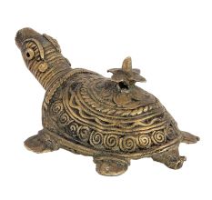 Tribal Brass Turtle With Flower On Back