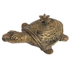 Tribal Brass Turtle With Flower On Back