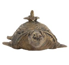 Tribal Brass Turtle With Flower On Back