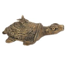 Tribal Brass Turtle With Flower On Back