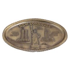 Brass Oval Tray Engraved Statue Of Liberty For Art Lovers