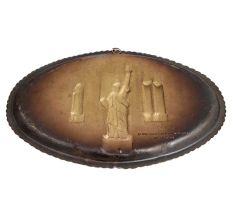 Brass Oval Tray Engraved Statue Of Liberty For Art Lovers