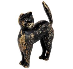Black Cat In Brass Figurine Statue With Golden Decoration