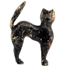 Black Cat In Brass Figurine Statue With Golden Decoration