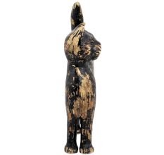 Black Cat In Brass Figurine Statue With Golden Decoration