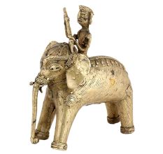 Tribal Brass Elephant Rider Handcrafted Statue