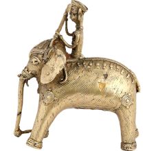 Tribal Brass Elephant Rider Handcrafted Statue