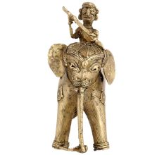 Tribal Brass Elephant Rider Handcrafted Statue