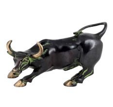 Brass Raging Bull Statue In Black Finish