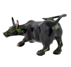 Brass Raging Bull Statue In Black Finish