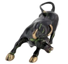 Brass Raging Bull Statue In Black Finish