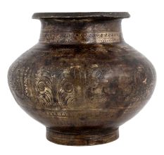 Old Brass Engraved Water Storage Pot