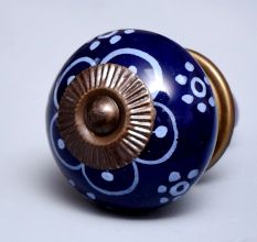 Navy Blue Floral Ceramic Cabinet Knob
