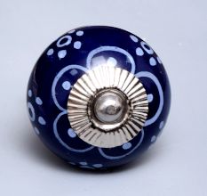 Navy Blue Floral Ceramic Cabinet Knob