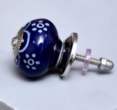 Navy Blue Floral Ceramic Cabinet Knob