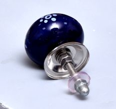Navy Blue Floral Ceramic Cabinet Knob