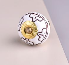 Cream Etched Floral Ceramic Cabinet Knob