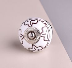 Cream Etched Floral Ceramic Cabinet Knob