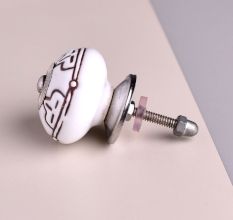 Cream Etched Floral Ceramic Cabinet Knob
