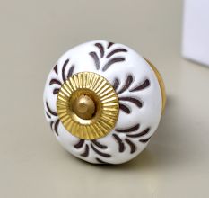 Cream Etched Leaf Ceramic Cabinet Knob