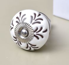 Cream Etched Leaf Ceramic Cabinet Knob