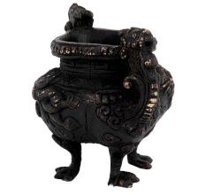 Brass Chinese Design Planter Burner Pot In Black Polish
