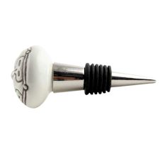 Cream Etched Floral Ceramic Wine Bottle Stopper