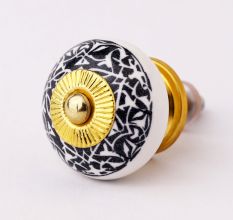 Black And White Floral Ceramic Dresser Knob