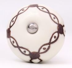 Cream Etched Chain Design Ceramic Cabinet Knob
