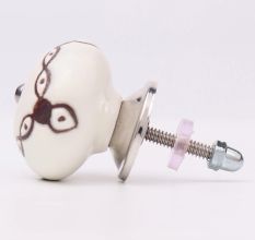 Cream Etched Chain Design Ceramic Cabinet Knob
