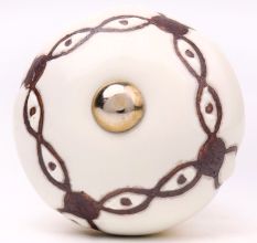 Cream Etched Chain Design Ceramic Cabinet Knob